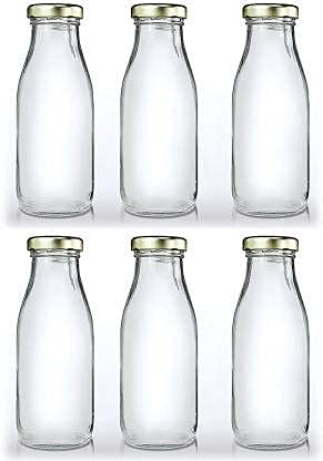 Craftfry Glass Airtight Lid Milk Bottles Transparent Bottle 300Ml (Pak Of 6), For Juice Shakes Cold Coffee