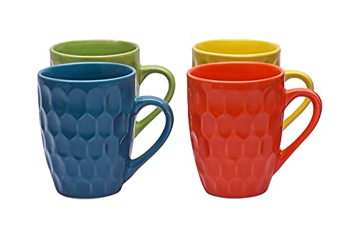 Anwaliya Crystal Ceramic Coffee Mug Set Of 4 (280Ml) Handcrafted Design Tea Cups Stackable, Chip Resistant, Large Serving Green 