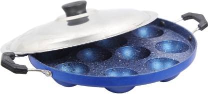 Merchy Aluminium Nonstick Appam Maker With Lid, 12 Cavities (Red)