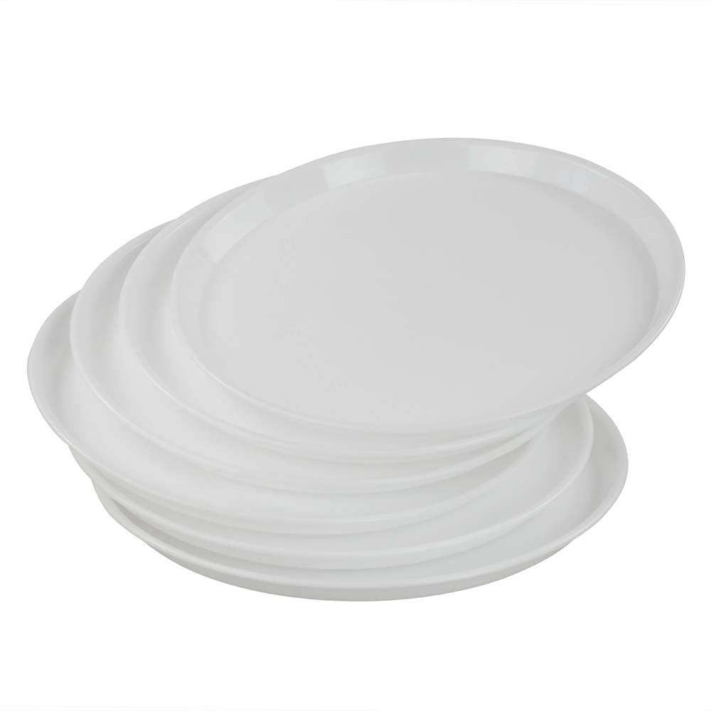 Ponpong Round Plastic Serving Trays Platters, White, 6 Packs