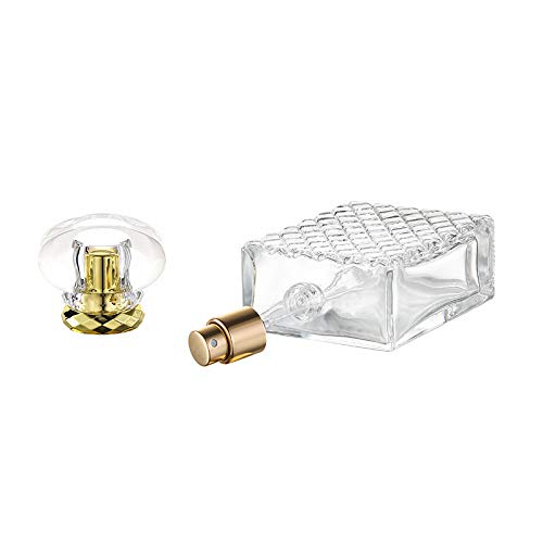 Jjkmall- 100 Ml (3.4 Oz) Large Clear Thick Glass Empty Bottle, Gold Spray Perfume Bottle Atomizer Bottle Makeup Tool (Gold) 1Pc
