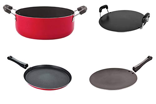 Nirlon Gas Compatible Non Stick Aluminium Cookware Set Of 5 Pieces (2.6Mm_Ct_Chatti_Rt_Cass22_Ft12)