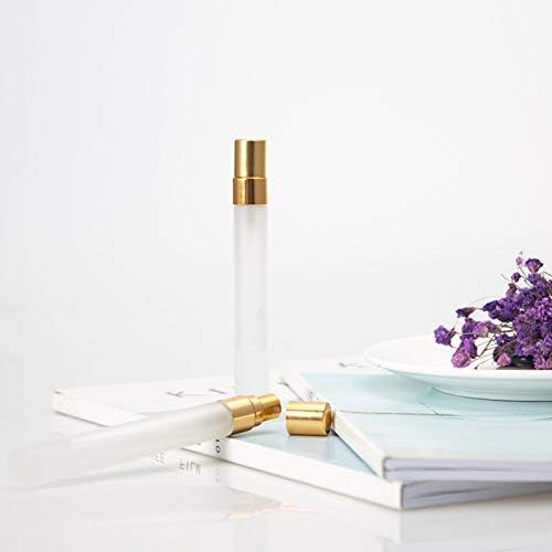 Enslz 10Ml Mini Frosted Spray Bottles Refillable Fragrance Perfume Scent Bottle Empty Glass Atomizer For Travel 10 Pcs (Gold)