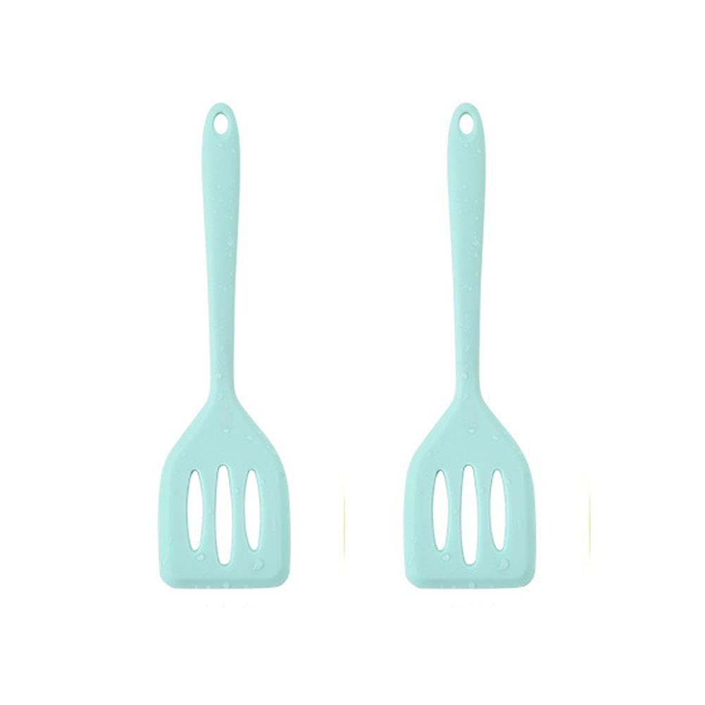 HOIRIX 2Pack Small Silicone Turner High Heat Resistant Slotted Spatula for Fish, Eggs, Pancakes and More (8.2 IN, Light blue)
