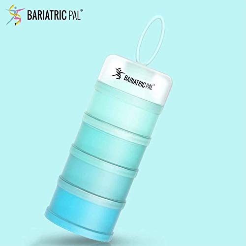 Bariatricpal 4 Compartment Detachable, Stackable, And Portion Controlled Food & Powder Storage Containers (Blue-Teal)