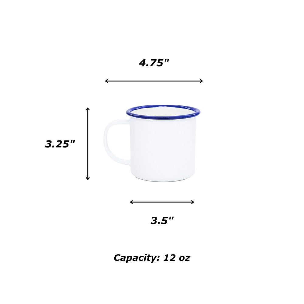 Crow Canyon Home Enamelware Mug  12 ounce  Vintage White/Blue (Set of 4)
