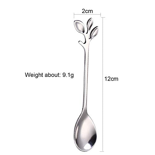 10 Pack Stainless Steel Leaf Coffee Spoon Tableware Dessert Spoons, Stirring, Mixing, Sugar, Stir, Ice Cream, Cake, Teaspoon 4.7