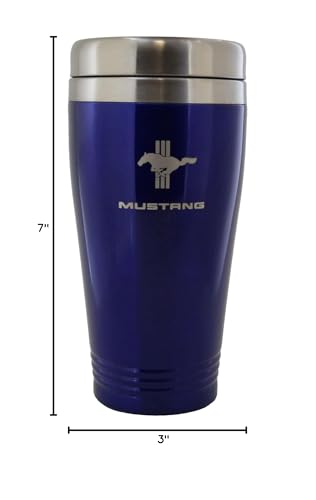 Au-TOMOTIVE GOLD Stainless Steel Travel Mug for Ford Mustang Tri Bar (Blue)
