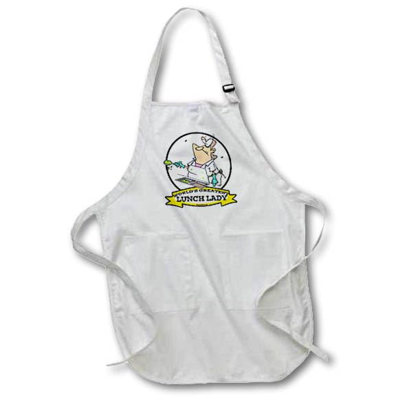 3dRose apr_103323_1 Funny Worlds Greatest Lunch Lady Cartoon Full Length Apron with Pouch Pockets, 22 by 30-Inch, White, with Po