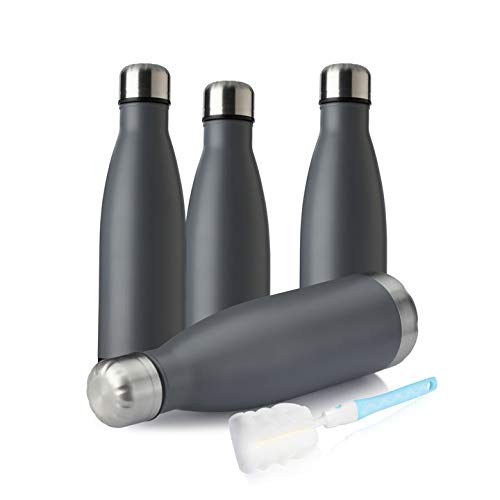 Meway 17Oz Sport Water Bottle 4 Pack Vacuum Insulated Stainless Steel Sport Water Bottle Leak-Proof Double Wall Cola Shape Water