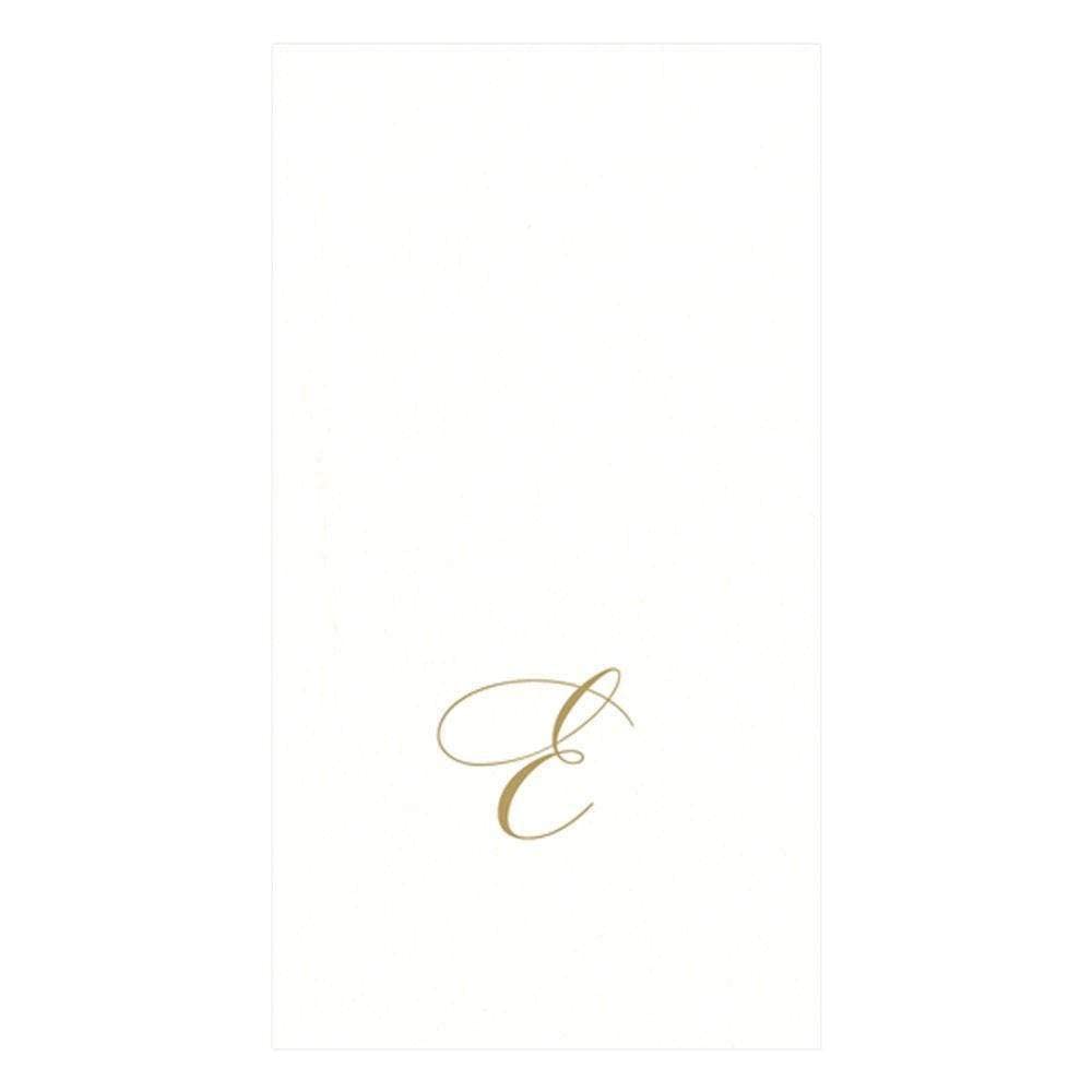 Caspari White Pearl & Gold Paper Linen Boxed Guest Towel Napkins In Letter E - Three Packs Of 24