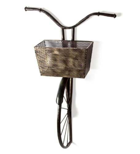 Nesfur Cycle With Golden Basket Metal Wall Art For Home Decor, Wall Mounting, Balcony Decorration, Corporate Gift, Size :21X10.5