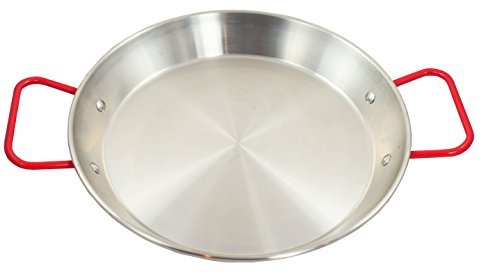 Sunrise Kitchen Supply Stainless Steel Paella Pan With Red Handle (10'')