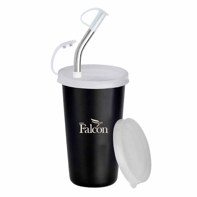 Parabrahma Stainless Steel Straw Glass For Juice And Water Drink With Air Tight Lid Cover(300Ml) Black