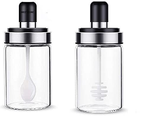 Meetzone Borosilicate Glass Jar For 1(Spice Jar Spoon), 1(Honey Jar) For Storage Jar For Multipurpose Use For Kitchen (Pack Of