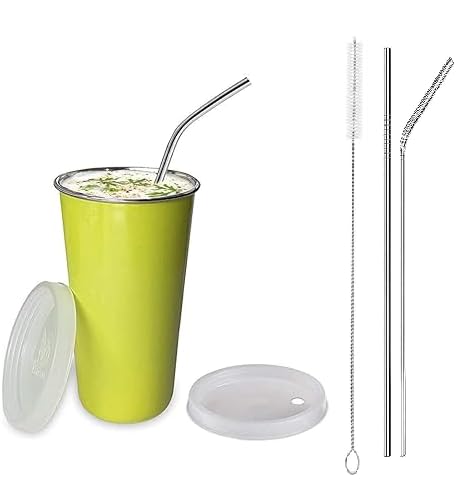 Parabrahma Stainless Steel Sipper Glass With Straw And Lid  1 Piece,Green(111)