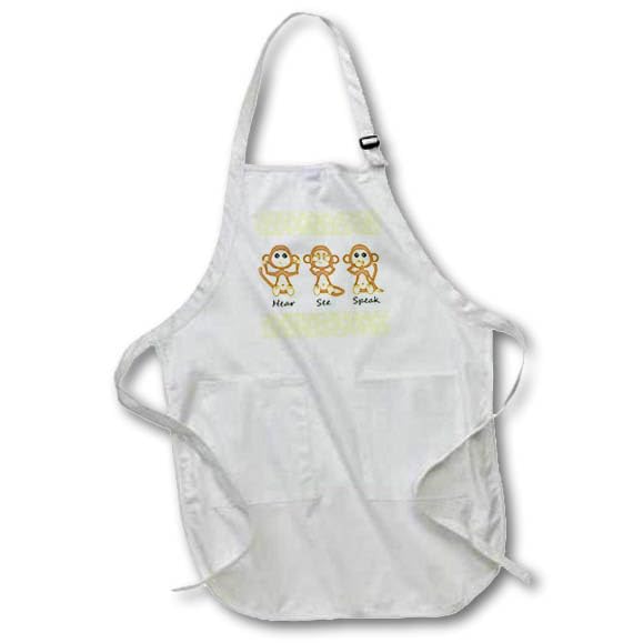 3Drose Apr_6126_4 Hear No See No Speak No Evil Cute Baby Monkeys Full Length Apron With Pockets, 22 By 30Inch, Black