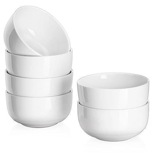 Dowan 10 Oz Small Bowls Set Of 6 - Ceramic White Bowls For Side Dishes, Ice Cream, Dessert, Rice, Dipping, Snack, Fruit - Dishwa