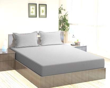 Homereels Microfiber 210Tc Plain Satin Stripes Ac Comforter Set King Size Double Bed With 1 Flat Bedsheet90X100 Inch And 2 Pill