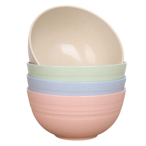 Unbreakable Cereal Bowls, Set Of 4 Dinnerware Wheat Straw Fiber Bowls For Serving Soup, Oatmeal, Pasta And Salad - Microwave And