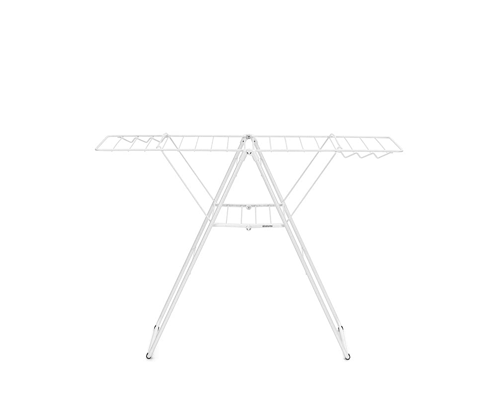Brabantia HangOn Laundry Drying Rack (20m / Fresh White) Compact  Foldaway  Adjustable Indoor Stainless Steel Clothes Horse
