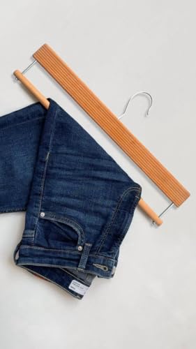 Bloomax German Technique, Trouser Pants Hangers With Non Slip Bar Smooth Finish, Wooden Hangers, 360 Hook- Ideal For Pants, Natu