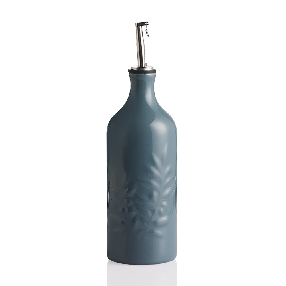 Sweejar Ceramic Olive Oil Dispenser Bottle, 20 Oz Relief Opaque Oil Cruet Protects Oil To Reduce Oxidation, Suitable For Storage