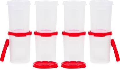 Tupperware Round Plastic Grocery Container 440 Ml Pack Of 8 (Multicolor)