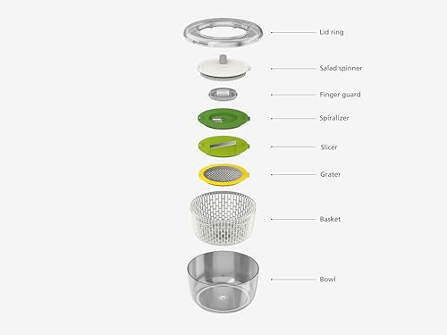 Joseph Joseph Multi-Prep 4-Piece Salad Making Set, Multi-Color, Salad Spinner, Spiral Cutter, Slicer And Grater, Compact Storage