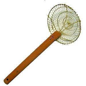 Sunrise Kitchen Supply 6'' Round Brass Spider Strainer With Bamboo Handle