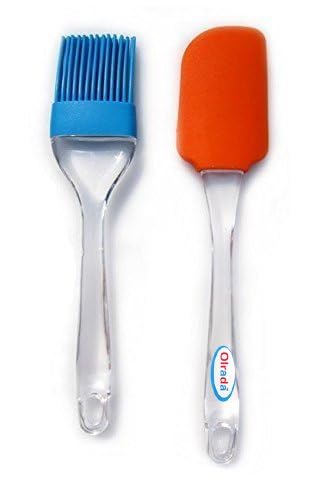 Silicone Basting Spatula And Brush Kitchen Oil Cooking Baking (Multi Color)  1 Pair Set With Silicon Brush & Spatulat Set