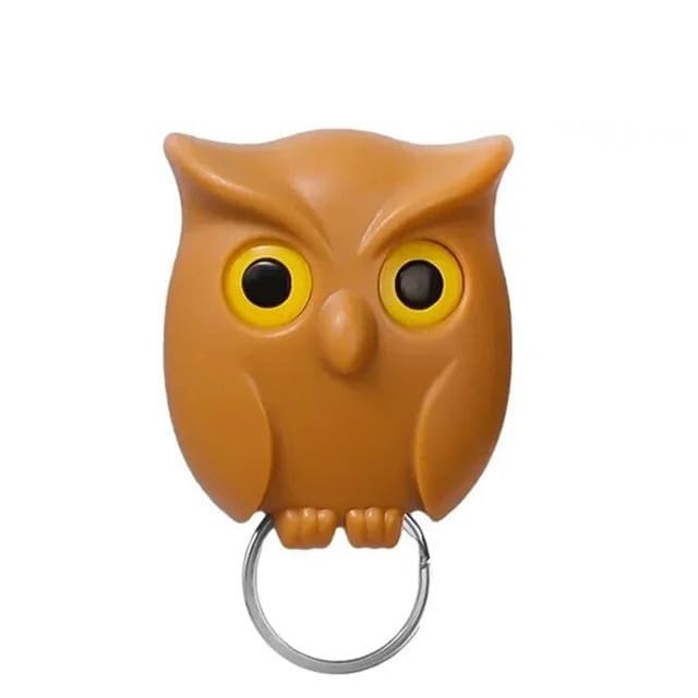 Magnetic Night Owl Key Holder  Automatic Open/Close Eyes, Cute & Creative Key Hanger, Wall Mounted. Set of 1. (Coffee Color)
