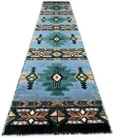 YHSF South West Native American Area Rug C318 (Blue-Green, 2 Feet 4 Inches x 10 Feet 11 Inches)