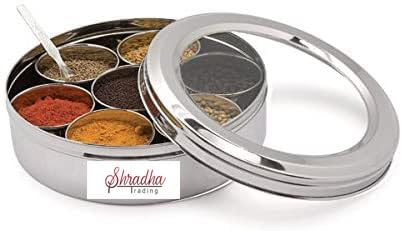 Shradha Trading Stainless Steel Transparent Masala Box/Spice Box/Masala Dabba/Spice Container - 7 Containers, Steel Masala Box/M
