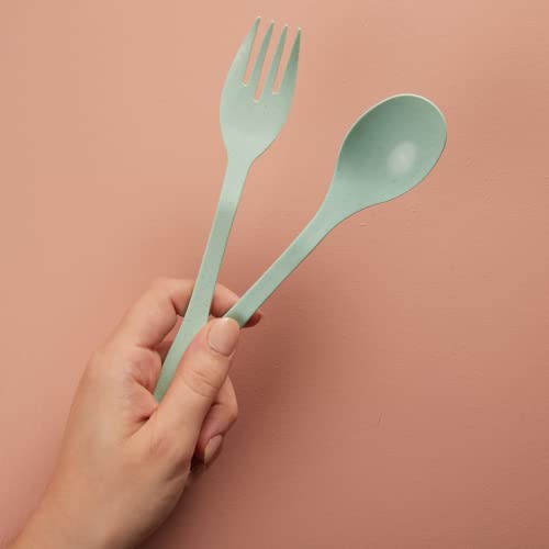 Knork Eco Fork Bamboo Plant Based Cutlery Reusable Flatware Set, 12 Piece Knork Fork, Mint