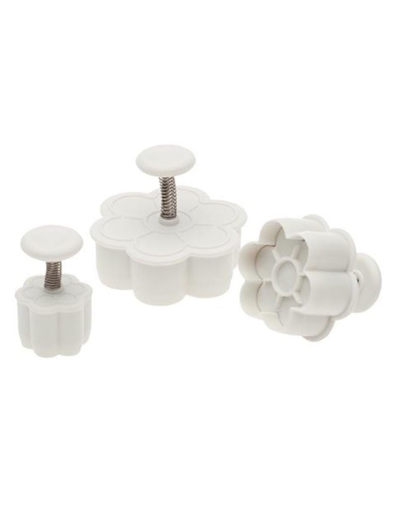 Ateco Daisy Plunger Cutters, Set Of 3 Sizes, For Cutting Decorations & Direct Embossing, Spring-Loaded Handle, Food Safe Plastic