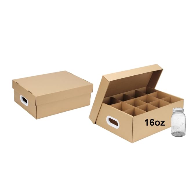 DIICCYO 2 Pcs Cardboard Mason Jar Storage Box for 16 oz Regular or Wide Mouth Jars Canning Boxes for Canning Jars with Dividers,