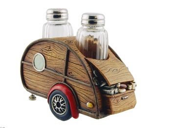 Salt & Pepper Set, Woody Teardrop Rv Camper, 7-Inch, Collectible Kitchen Decor