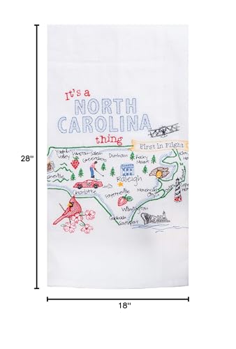 KayDeeDesigns Kitchen Towel Bundle - 2 Piece Embroidered North Carolina, Linen, Small, Multicolored, Model F2216 F2217
