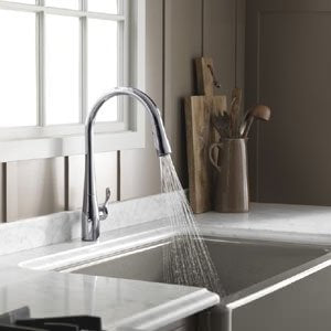 Kohler 597-Cp Simplice Pull Down Kitchen Faucet, 3-Spray Faucet, Kitchen Sink Faucet With Pull Down Sprayer, Polished Chrome