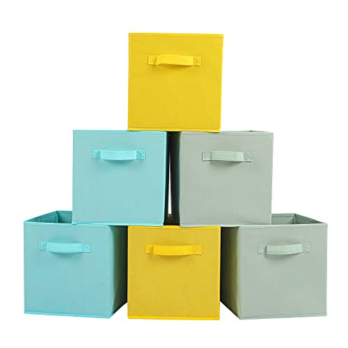 Stero 13X13X13 Inch Fabric Storage Bins 6 Pack Fun Colored Durable Storage Cubes With Handles Foldable Cube Baskets For Home, Ki