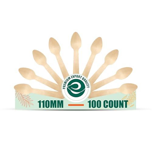 Eco Soul [110Mm, 100 Pack] Disposable Tea Spoons | Mini Taster, Ice Cream & Pastry Spoons | Wooden Dining Flatware | Ideal For K