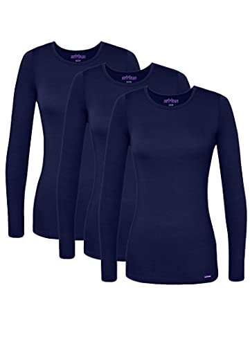 Sivvan Scrubs For Women - Long Sleeve Comfort Underscrub Tee 3-Pack - S85003 - Navy - M