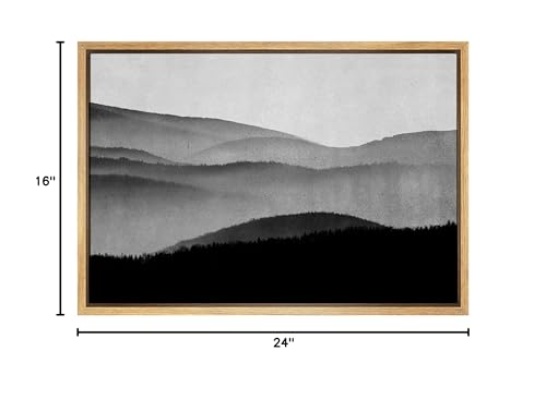 SIGNWIN Framed Canvas Print Wall Art Black Gray Watercolor Mountain Range Vista Abstract Nature Illustrations Modern Art Decorative Elements Duotone for Living Room  Bedroom  Office - 16''x24'' Natural