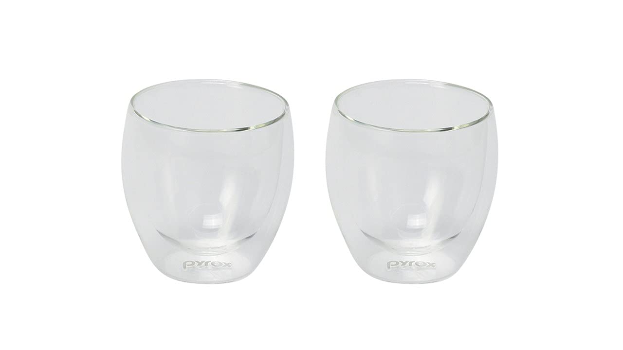 PYREX CP-8540 Pyrex Glass Tumbler, 8.5 fl oz (250 ml), Set of 2, Double Wall, Heat Resistant Glass, Vacuum, Insulated, Cold Rete