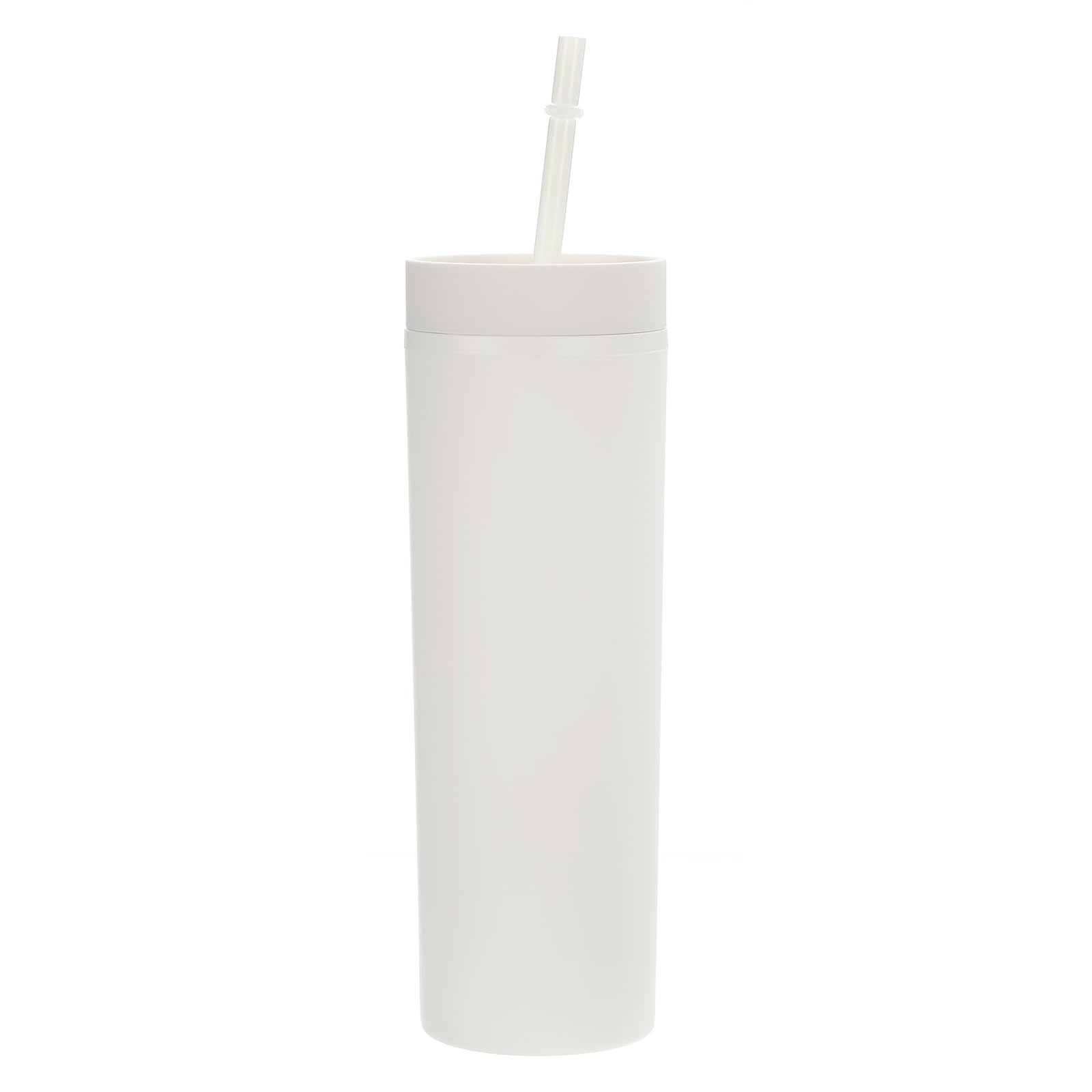 uxcell Skinny Tumbler with Lids and Straws, 16Oz Matte White Skinny Tumbler Bulk, Reusable Pastel Acrylic Tumbler, Double Wall P