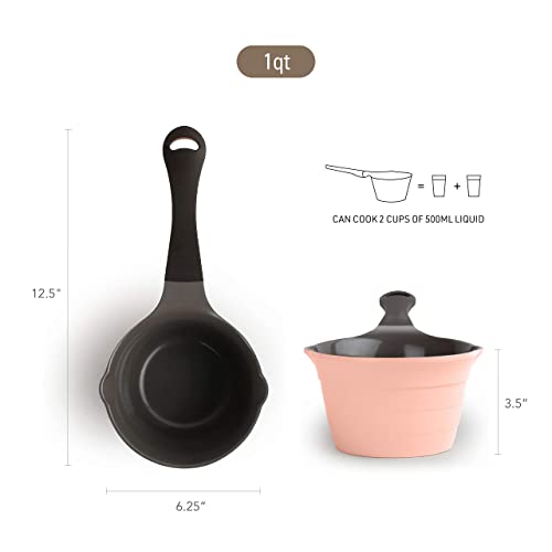 Neoflam 1qt Ceramic Saucepan Butter Warmer - PFOA-Free Nonstick, Pink, Model 51405, 2 Pour Spouts, Dishwasher Safe