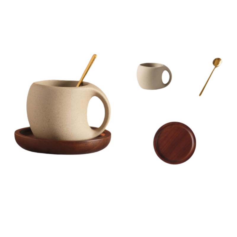 1pcsCeramic Coffee Cup Sets (250ML, 7*9.8*7.5cm), Japanese Style Hot Tea Cup, Coarse Earthenware Latte Cup, Includes Cup Saucer