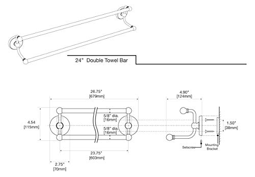 Gatco 5375Mx Designer Ii Double Towel Bar, 24 Inch, Matte Black/Wall Mounted 24'' Double Towel Holder Bar Rack For Bathroom