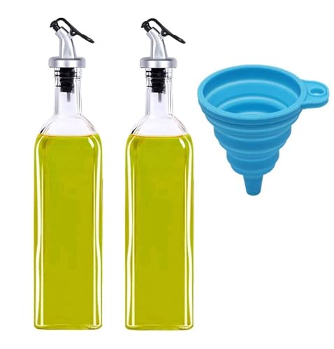 Sqinelli Italian Glass Oil Dispenser 1000 Ml, Pack Of 2, Oil Bottle For Kitchen 1 Litre Glass, Oval Transparent (Oval)